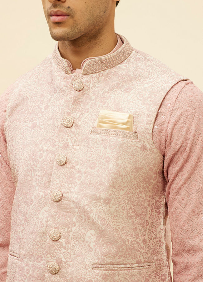 alt message - Manyavar Men Dusty Pink Floral Patterned Jacket image number 1